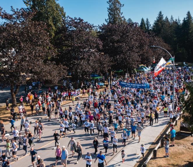 Aerial view of the start line at the Terry Fox Hometown Run