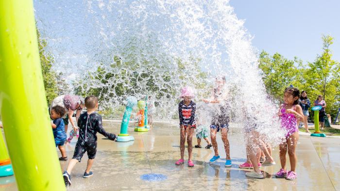 Kids playing at a water park