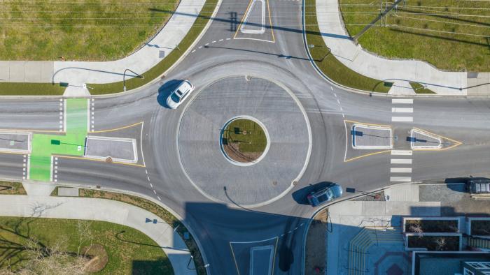 Aerial view of a roundabout.