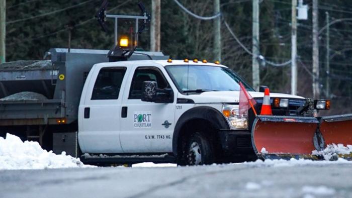 Snow removal truck working in Port Coquitlam