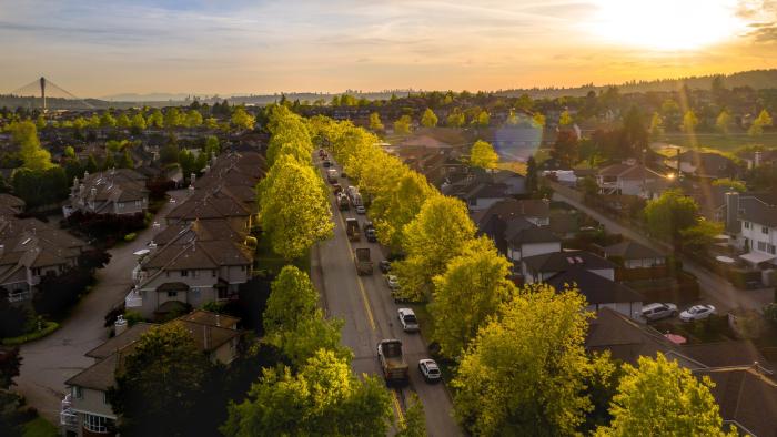 Aerial view of homes