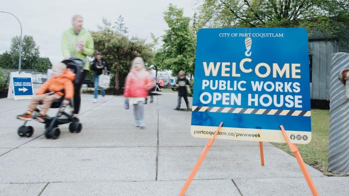 Sign welcoming people to Public Works Open House