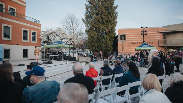 Crowd watching music performance at Leigh Square