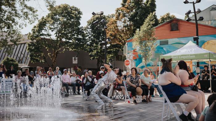 Pride in PoCo event with people gathered in Leigh Square