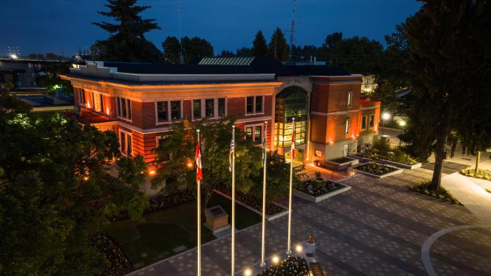 City Hall lit up in orange