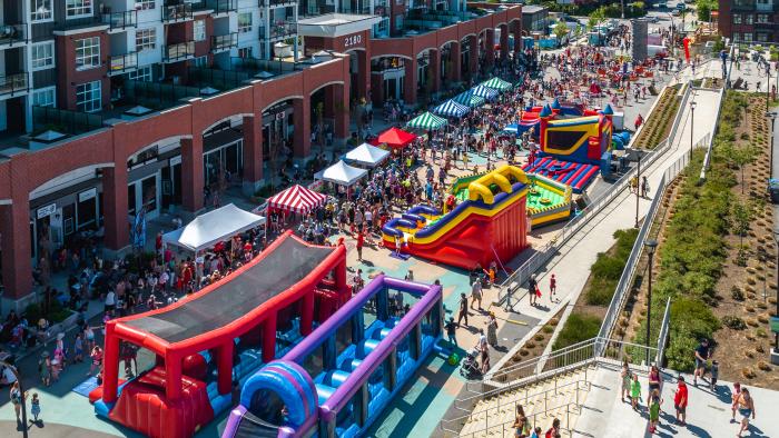 carnival rides at may days from aerial view