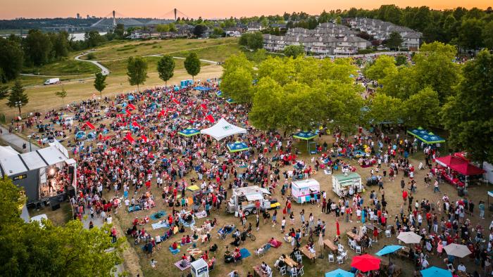 aerial view of crowd celebrating canada day