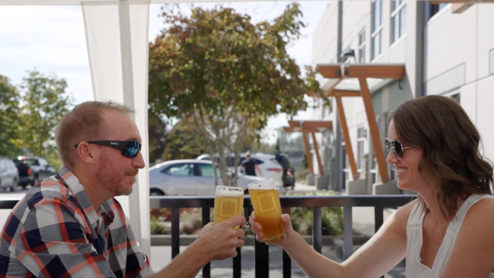 beers cheers on a patio