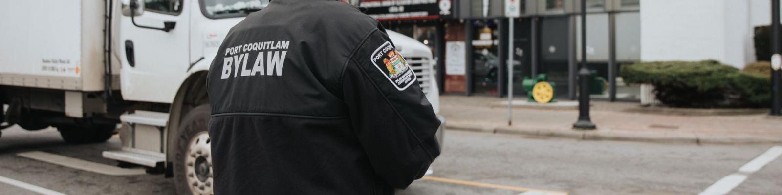 Bylaw officer walking across the street
