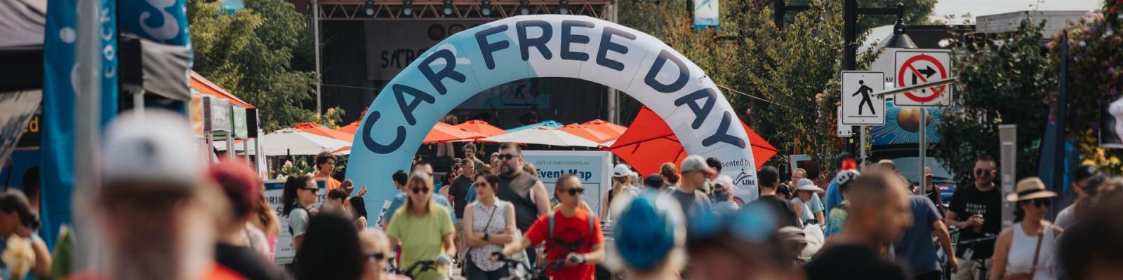 Street with Car Free Day inflatable arch