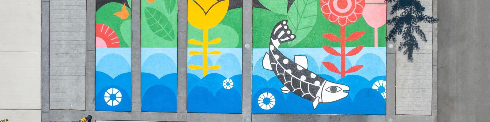 Colourful crosswalk art installation on McAllister Avenue