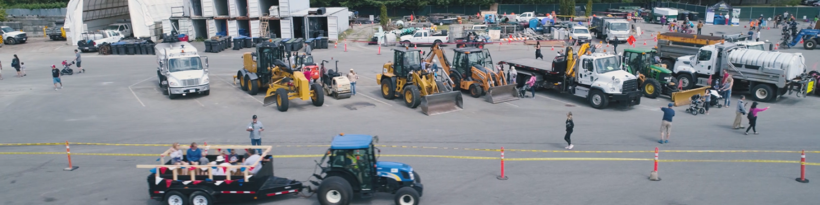 Aerial view of Public Works Yard with people and equiptment