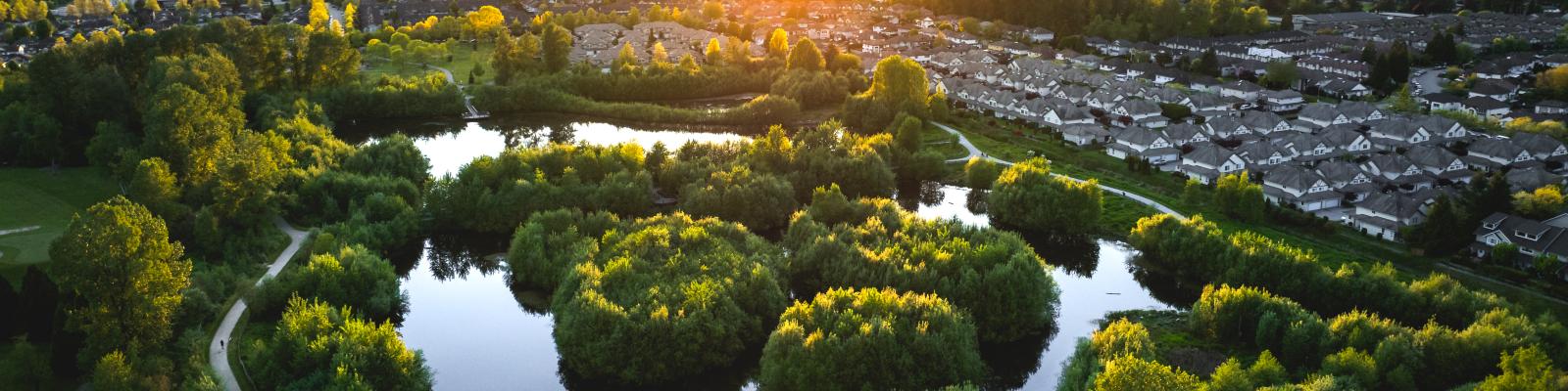 aerial view of blakeburn lagoons and surrounding homes