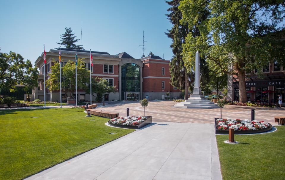 Ground view of Veterans Park memorial.