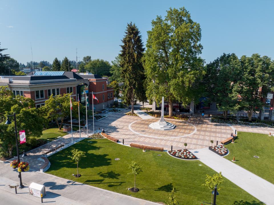 Aerial view of Veterans Park memorial.