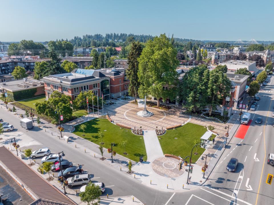 Aerial view of Veterans Park memorial.