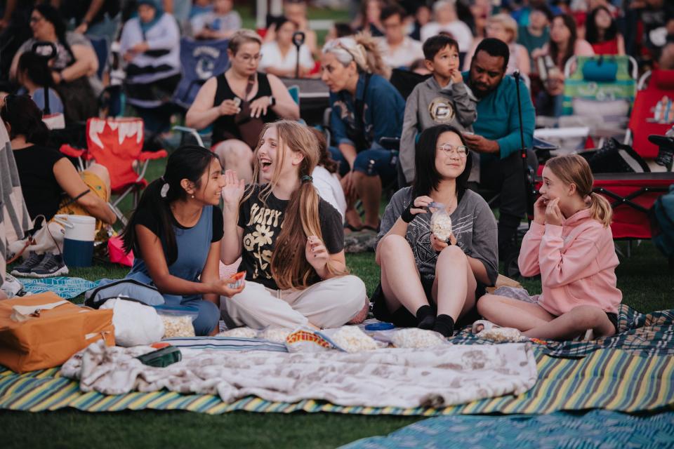 people gathered at park to watch outdoor movie