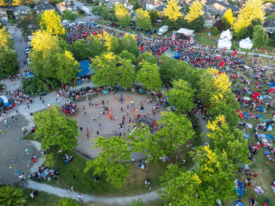 aerial view of castle park on canada day