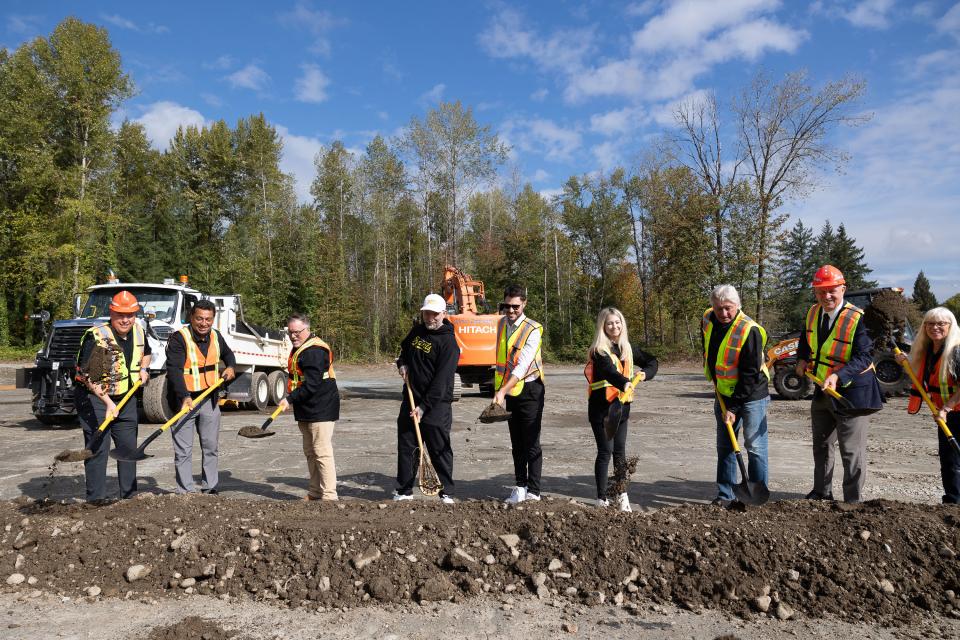 Groundbreaking shovels in ground