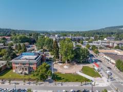 Aerial view of City Hall, Veterans Park and surrounding area