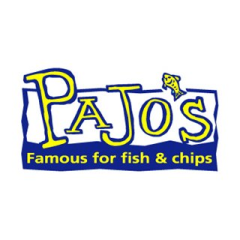 Pajo's logo with yellow text blue background