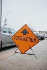 Construction sign on sidewalk