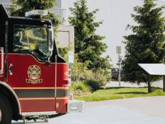 fire truck outside near trees