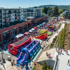 carnival rides at may days from aerial view