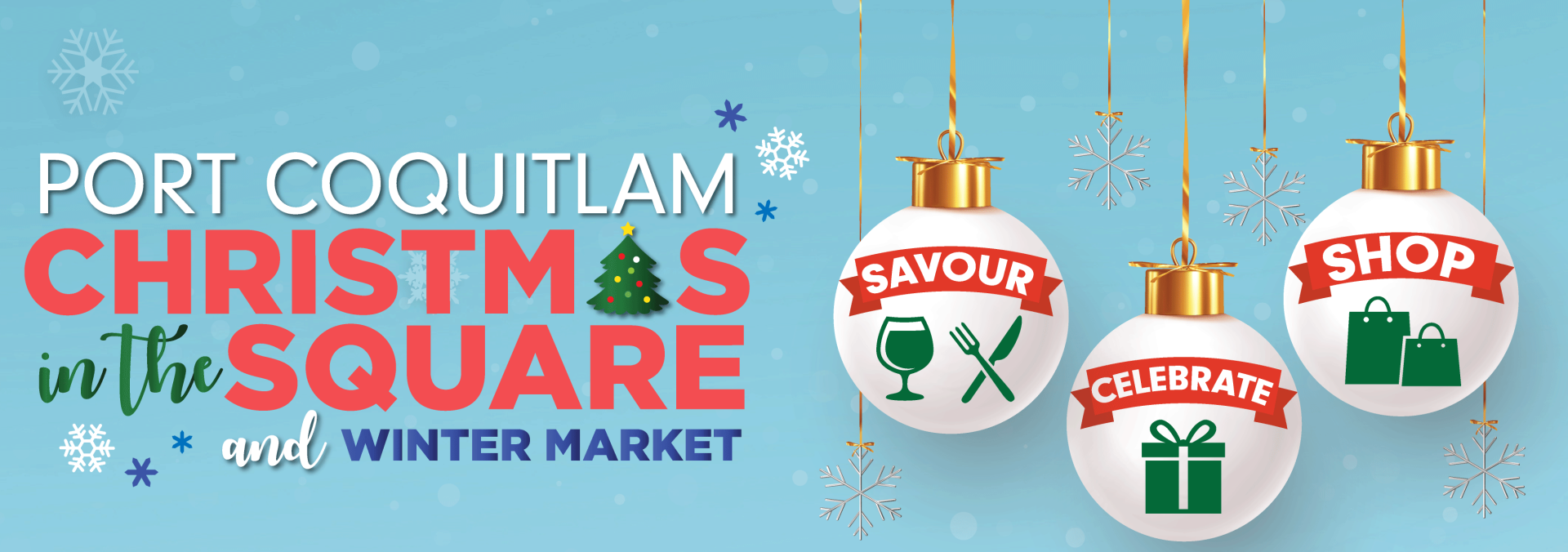 Banner advertising Port Coquitlam's Christmas in the Square event.
