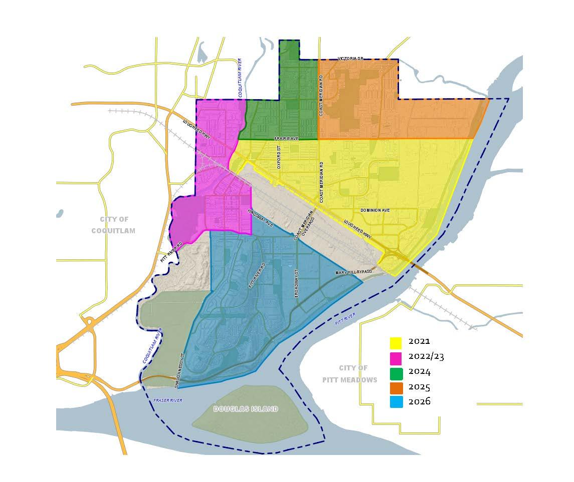Port Coquitlam map highlighting all five different neighbourhoods.