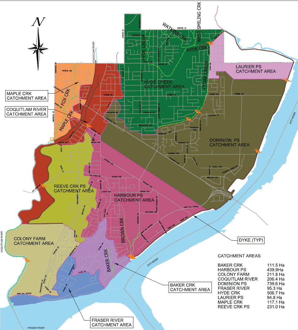 Map of Port Coquitlam's Watershed Catchment.
