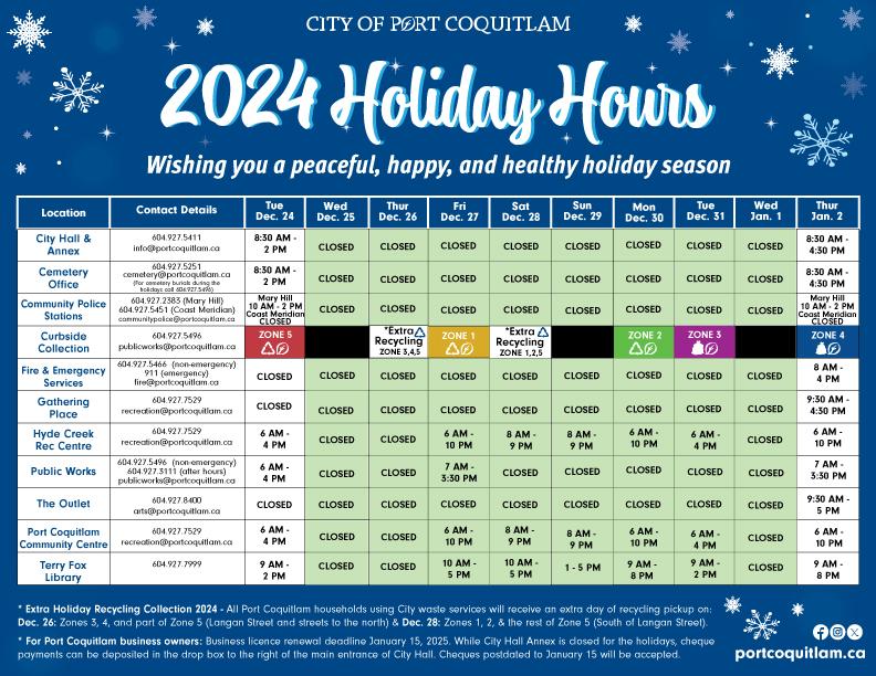 Holiday hours schedule