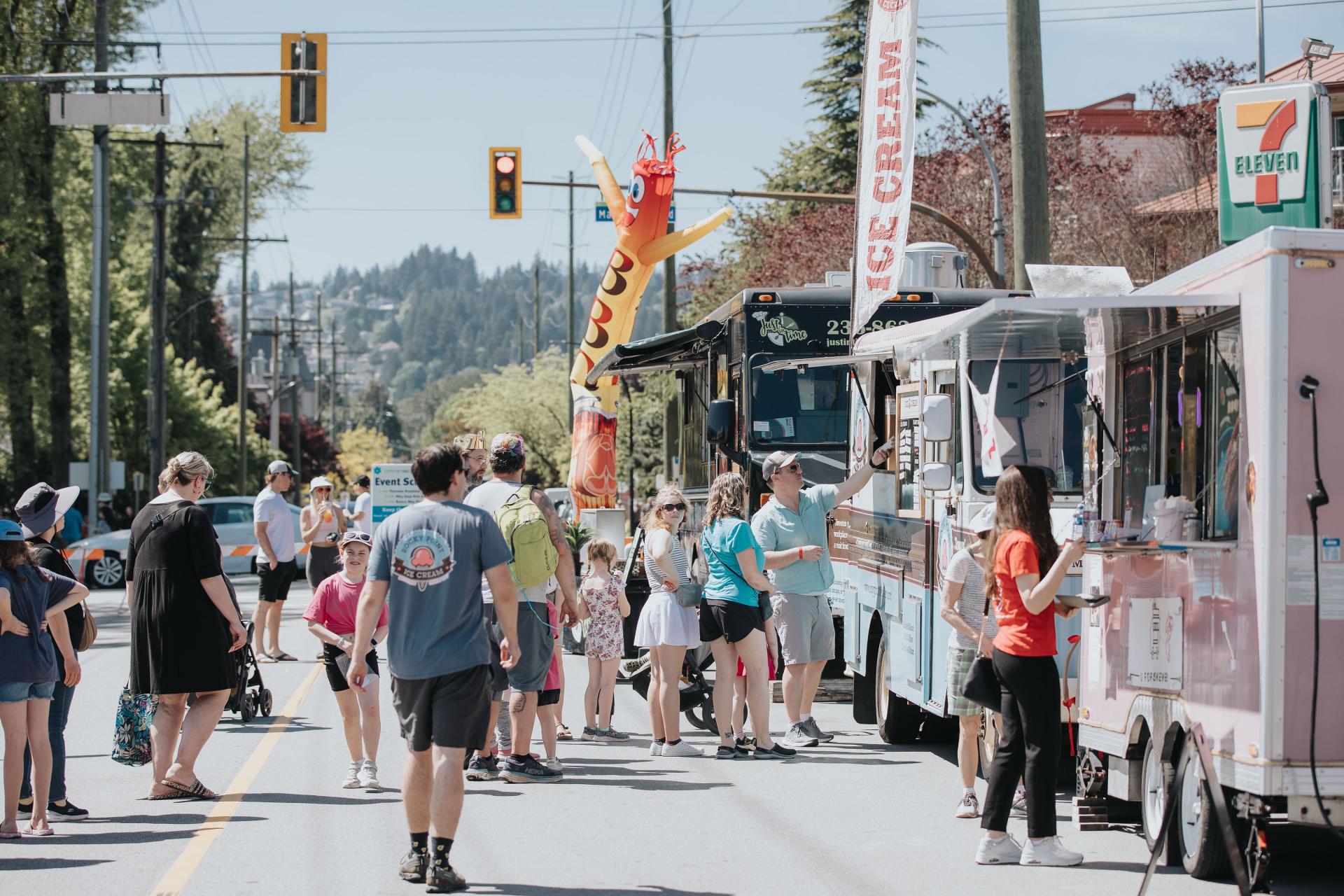 Food trucks on the street at May Days event