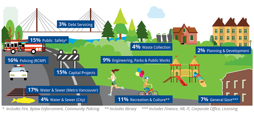 Graphic explaining how taxes and levies are applied to services and programs