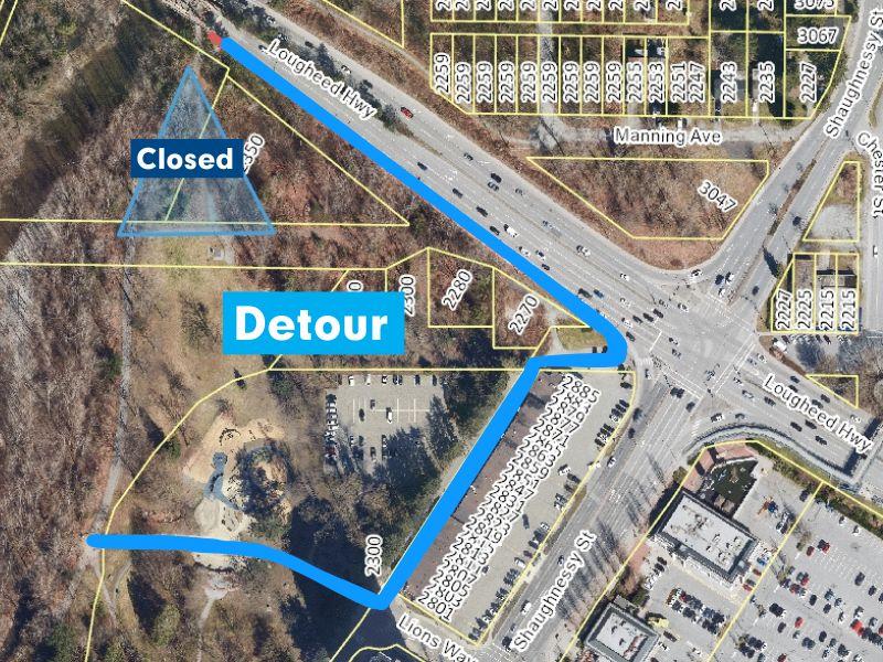 Map of trail closure location in Lions Park