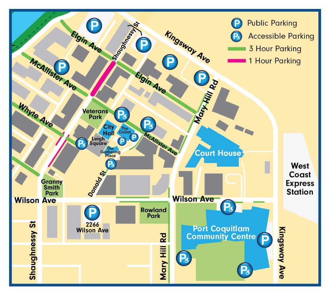 map of parking options downtown poco