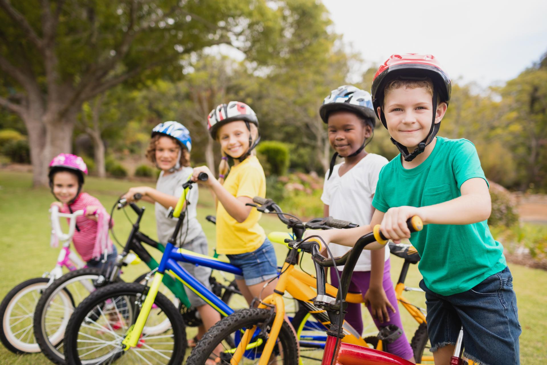 Kids on bikes outside