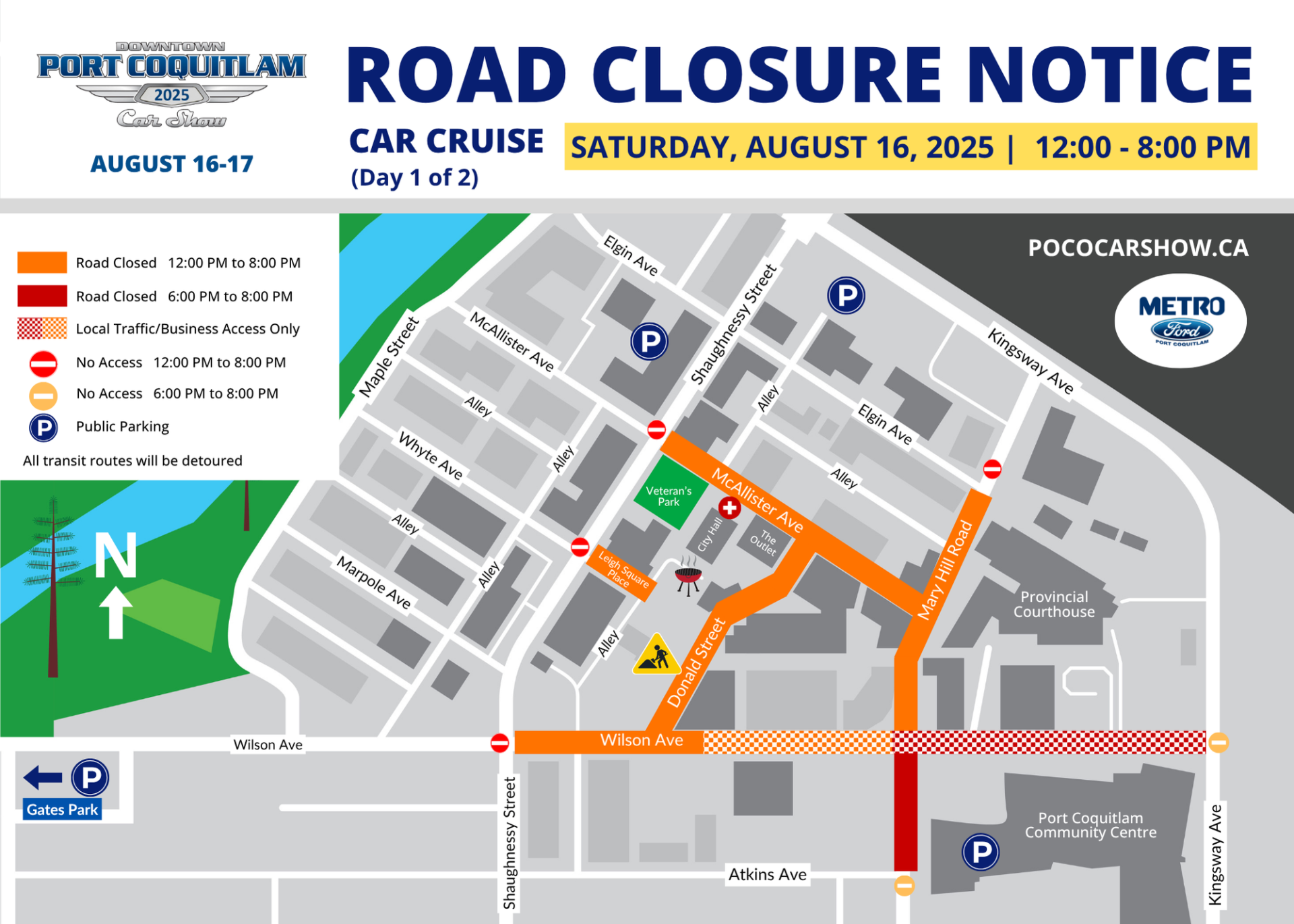 map of road closures for car show