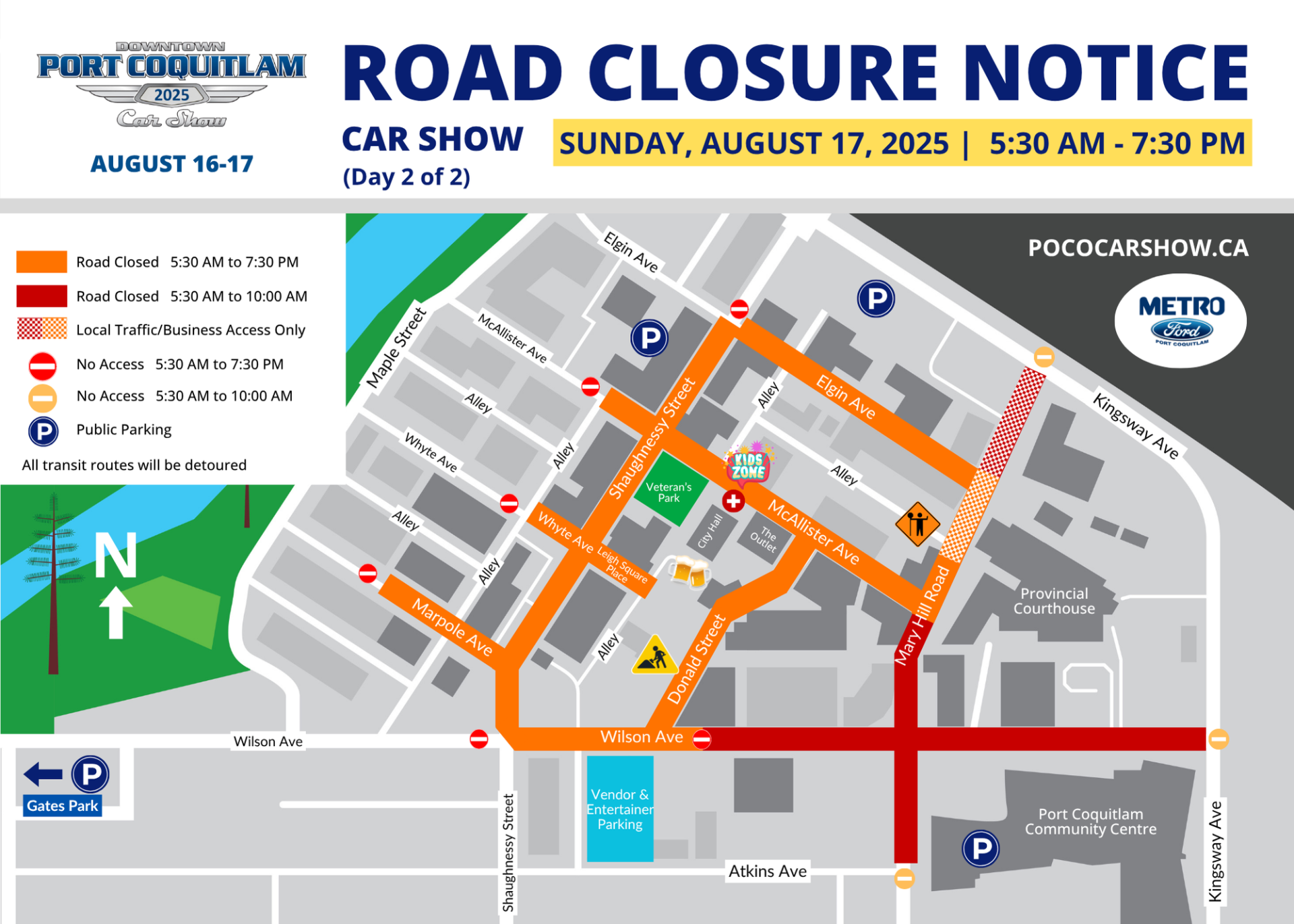 map of road closures for car show