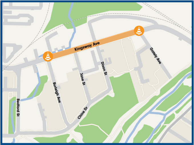 Kingsway Ave Traffic Advisory Map