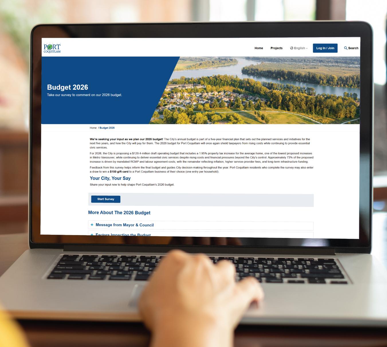 computer screen with budget survey displayed