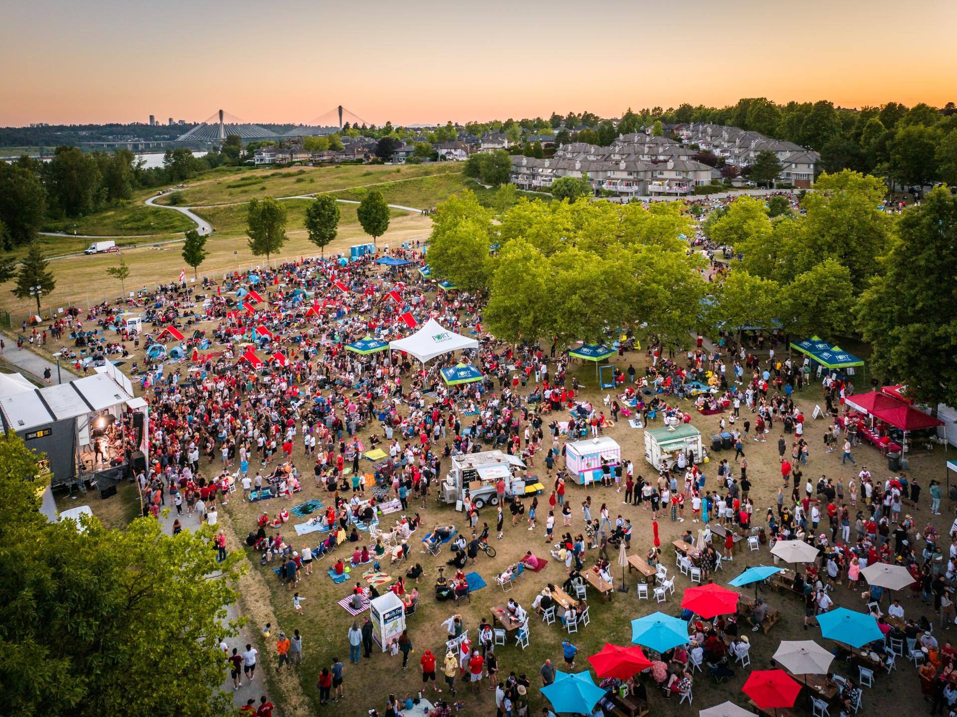 aerial view of crowd celebrating canada day