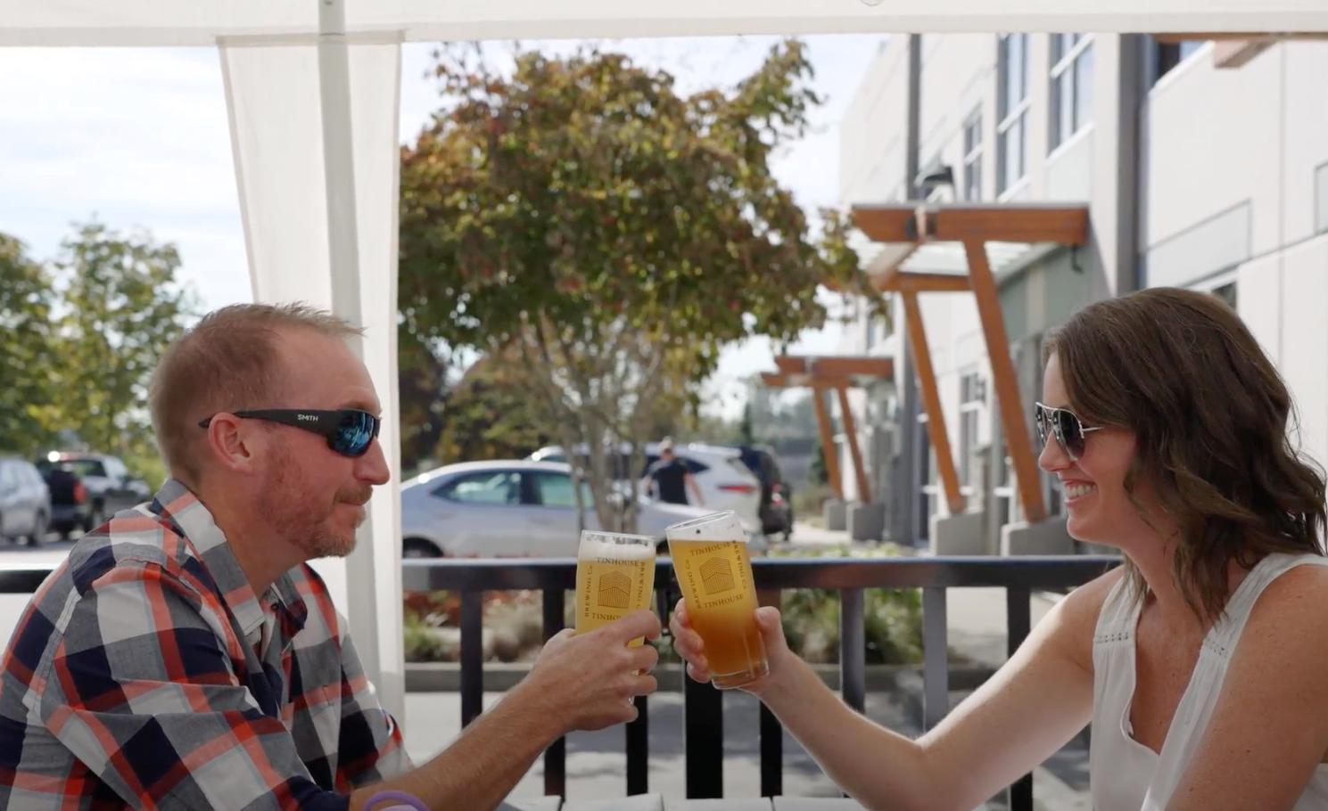 beers cheers on a patio