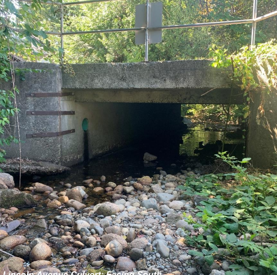 Existing culvert at Lincoln Avenue, facing south.